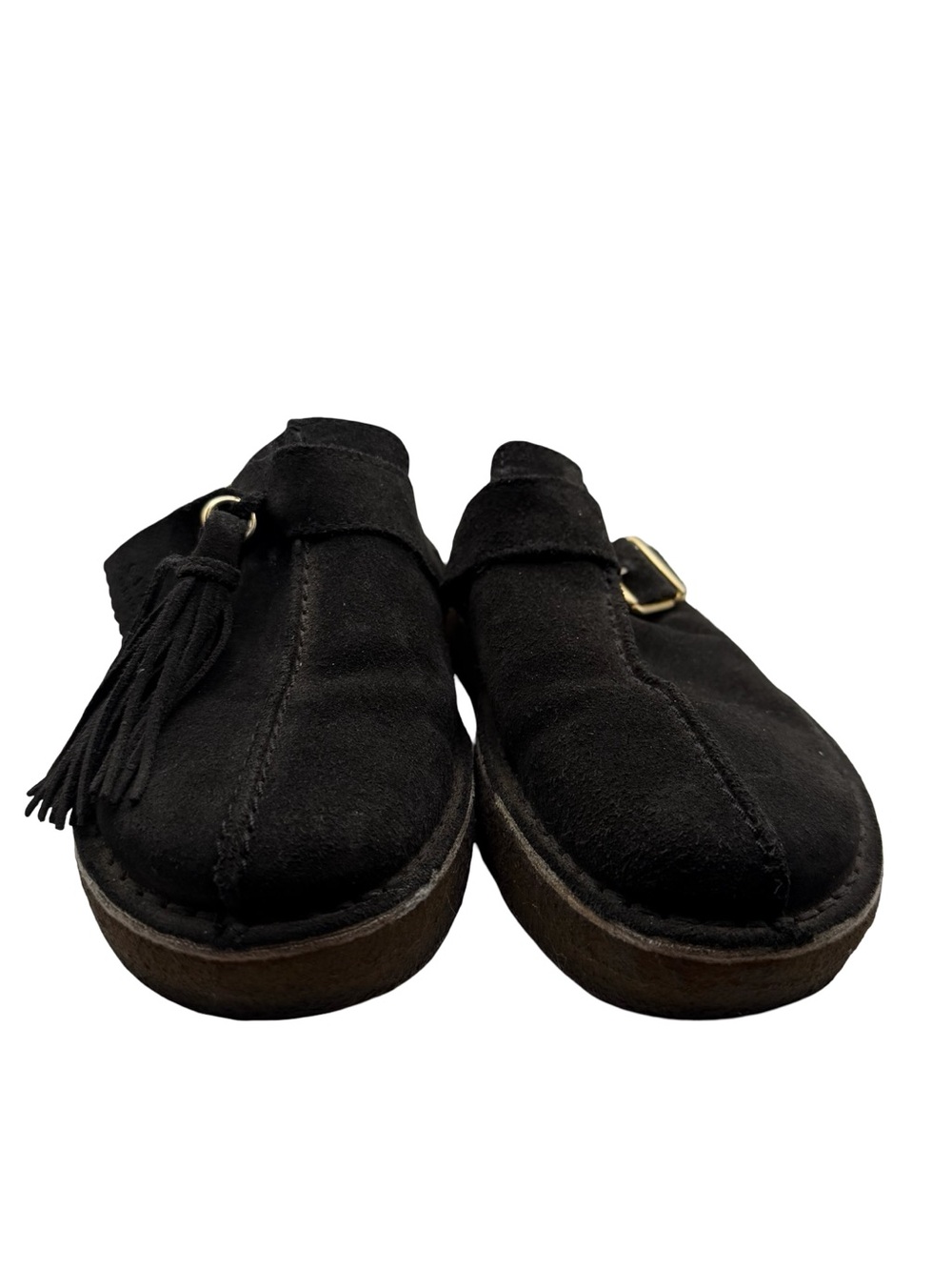 Clark’s Original | Women’s  Black Suede Slide Mules with Tassel and Buckle | 7 - Picture 4 of 9
